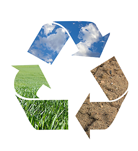 Logo del reciclaje con mar, aire y agua de fondo